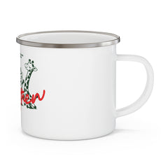 Enamel mug with SAFARI design, silver rim.