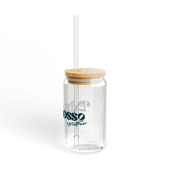 Vaso de Vidrio 16 oz con Tapa y Pitillo - Deliciosso by Matthew