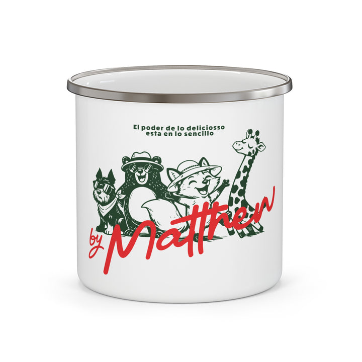 Enamel mug with SAFARI design, silver rim.