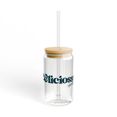 Vaso de Vidrio 16 oz con Tapa y Pitillo - Deliciosso by Matthew